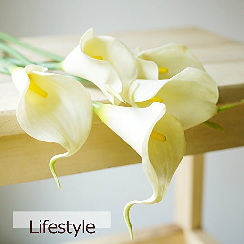 10 Stück JUYUAN-EU Calla künstliche Blumen mit Blätter Dekoriere Kunstblumen Latex Real Touch Bridal Wedding Bouquet Home Decor Weiss - 2