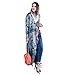 Price comparison product image Kimono Yukong Womens Floral Print Long Boho Crossover Front Design Bandage Closure Cardigan Shawl Cardigan Coat (XXL, Blue)