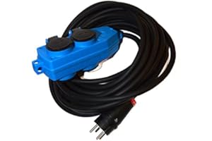 HILARK CABLE TECH Hilark Electric Cable H07RN-F Cable alargador 3g2,5 mm (3x2,5 mm) con Bloque de enchufes Schuko Profesional (30 Metros, Bloque de enchufes Schuko Azul)