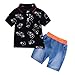 Produktbild HEETEY Säuglingsbaby-Gentleman Kurzarm-T-Shirt mit quadratischem Print Einfarbige Jeans Geometrische Shirt Print Denim Shorts 2er Set Outfits
