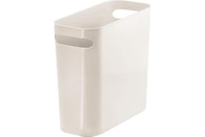 mDesign Bathroom Waste Bin - Plastic Dustbin with Handles - Modern Rubbish Bin Ideal for the Bathroom - Cream