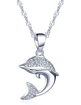 Yumilok Silber/Roségold 925 Sterling Silber Zirkonia Zierlicher Delfin Delphin Anhänger Halskette Kette mit Anhänger...