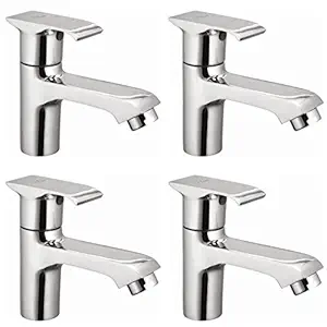 Drizzle Pillar Cock Swift Brass Chrome Plated/Wash Basin Tap/Bathroom Tap/Quarter Turn Tap/Foam Flow Tap - Set of 4