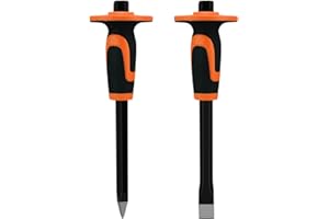 AIRLESS SJG Ciseaux de Maçon, Burin 3 Pièces, Ensemble de Ciseaux Durables avec Protecteurs pour Béton, Briques et Pierres : Comprend des Ciseaux pour Briques, Burin de Maçon ​Plat