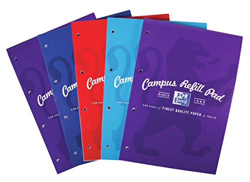 Oxford Campus, A4 Refill Pad, Headbound 140 Pages, Assorted Colours Pack of 5