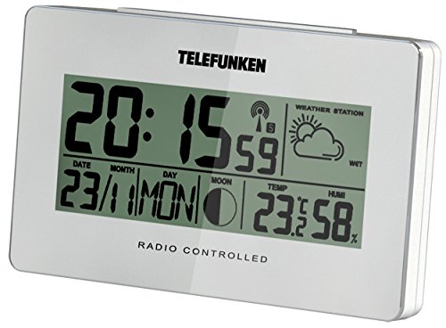 Telefunken 1870-0006 FUD-50-W LCD- Funkwecker mit Wetterlageanzeige, Plastik, weiß, 14.5 x 9.0 x 5.0 cm