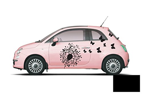 Autoaufkleber Autotattoo Aufkleber Pusteblume Schmetterlinge M1349 - ausgewählte Farbe: *Schwarz* Größe:*M_40cmx45cm