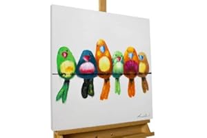 KunstLoft Leinwandbild | 100% HANDGEMALT | 60x60cm | Gemälde 'Bunte Bande' | Flugvögel | Bunt Beige | Wandbild Wohnzimmer