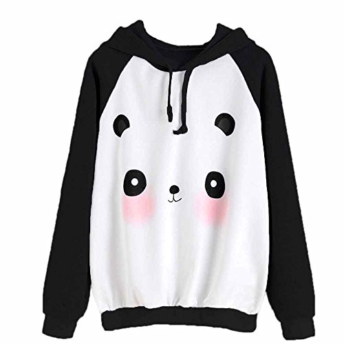 Preisvergleich Produktbild Damen Kaputzenpullover, iHee Frauen Cartoon-Panda Print Langarmshirts Pullover Kapuzensweatshirt Casual Tops Bluse (S, Schwarz&Weiß)