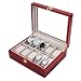 Wooden 10 Slots Wrist Watch Storage Box Display Case Organizer with Cherry Finish and Glass Window ( 26cm X 12cm X9cm) by Kurtzy RS.1599.00