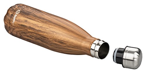 Bottly® Edelstahl Wasserflasche/Trinkflasche 500ml | Holzoptik | Thermosflasche | hält kalt & heiß - 2