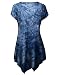 Dragonpad Women Short Sleeve U-Neck Tie-Dye Long Tunic Top Irregular Hem T-shirt Dark Blue M