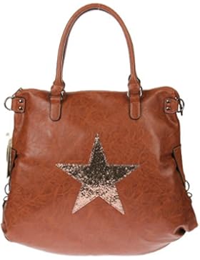 8033 Kossberg H&D Damen Tasche Schultertasche Umhängetasche mit Glitzer Stern Shopper