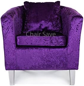 Designer Monaco Linen or Velvet Fabric Sofa Tub Chair Armchair Dining Room Living Room Reception Chair in 20 Colour Combinations (Plum Crushed Velvet + Matching Cushion)