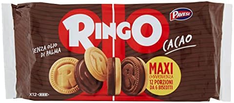 Pavesi Snack Ringo Cacao, Biscotti Farciti con Crema al Gusto Cioccolato, Snack per Merenda o Pausa Studio, Formato Bipacco Confezione da 660 g, Giallo e Marrone