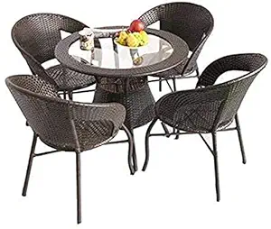 Corazzin Garden Patio Seating Chair and Table Set Balcony Outdoor Furniture with 1 Tables and 4 Chair Set (Brown)