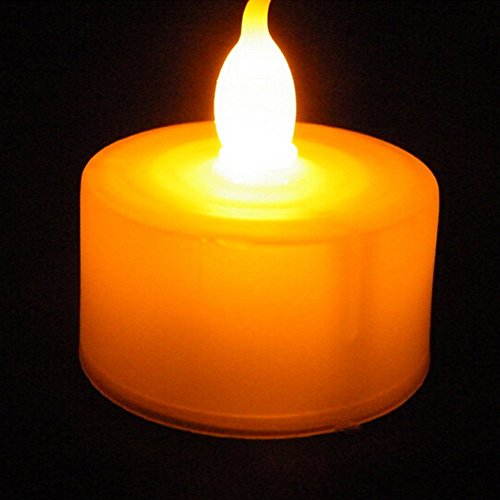 Set of 12 Amber Flickering LED Candles, Flameless Tea Lights for Decoration, Festivals, Weddings with Batteries