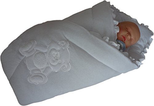 Newborn Baby Embroidery Swaddle Wrap, Sleeping Bag, Snuggle Pod Jersey Cotton (White)