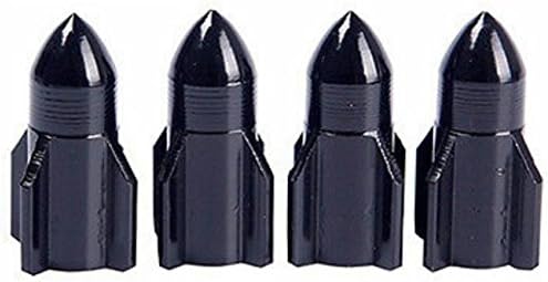 Rocket Style Alloy Car Wheel Tire Tyre Valve Dust Caps Covers Tire Set of 4 (Black)