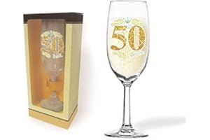 dor Bicchiere 50 Anni Flute Vetro Glitter Oro Gadget Idea Regalo Festa 50° Compleanno