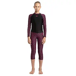 Speedo Boomstar Allover Printed Active Capri for Girls (Color: Black/Electric Pink)