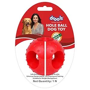 Drools Non-Toxic Rubber Hole Ball Chew Toy, Puppy/Dog Teething Toy - 3 inches