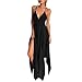Produktbild Elecenty Damen Strandkleid Sommerkleid Kleider Tief V-Ausschnitt Irregulär Rock Frauen Ärmellos Mode Kleid Kleidung Backless Partykleid Abendkleider Boho Chiffon Cocktailkleider (M, Schwarz)