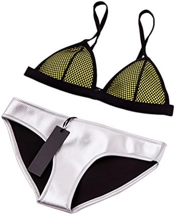 MUXILOVE Bright Mesh Wet Suit Neoprene Bikini Swimsuit Triangle Top Swimsuit Silver X-Large