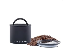 PLANETARY DESIGN Airscape Bote de almacenamiento de café en grano y comida, Acero inoxidable, Con tapa hermética patentada que conserva la frescura de los alimentos, Capacidad: 250 gr, COLOR: NEGRO MATE (645771002527)