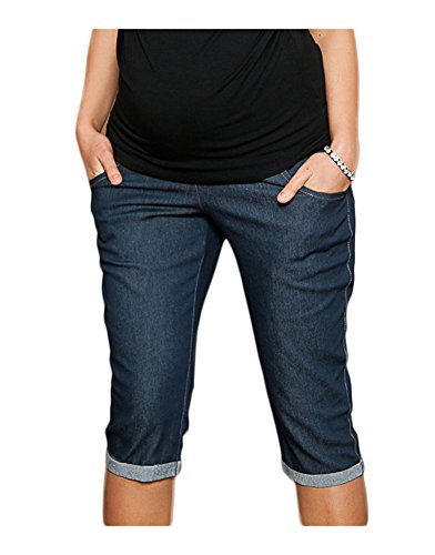 Mija - Capri Denim Maternity Cropped trousers Jeans pants short 9046 (6, Dark Blue)