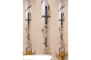 KERZENZAUBER-LUSINE Taufkerze Kommunionkerze Junge MädchenT-32 400/40 mm inkl. Beschriftung