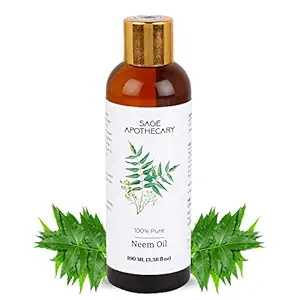 Sage Apothecary 100% Pure & Natural Premium Neem Oil for Hair Growth & Healthy Skin | Healing Dry & Damaged Hair | Treat Acne-Prone Skin | Provides Moisture to Skin | Suitable for Men & Women | Pack of 100ML