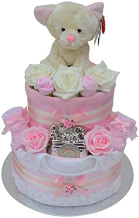 Gorgeous 2 Tier 'Pretty in Pink' Nappy Cake New Baby Girl Baby Shower Gift Hamper - FAST &amp; FREE UK Delivery!