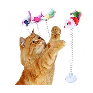 Pets Empire 3 Pcs Cat Toy Spring Toy Elastic Spring Mouse Feather Plush Interactive