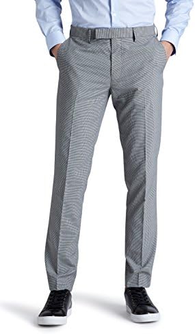 Moss London Men's Slim Fit Black and White Puppytooth Formal Trousers 36R