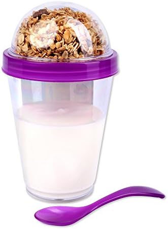 Schramm Onlinehandel Yoghurt Mug Cereal To Go 4 Assorted Colours Cereal Cup Cereal Container w Spoon Cereal Bowl Yoghurt Yogurt Container for on the go
