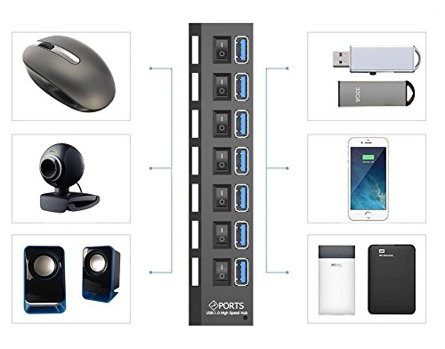 Tumao USB 3.0 Hub 7 Ports mit Netzteil , USB 3.0 Datenhub 7 Ports Adapter Super Speed mit 5V 2A USB Power Adapter unabhängige externe Ladegerät Für iMac, MacBooks, PCs und Laptops, Tablet - 4