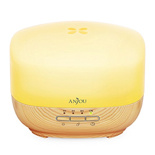 Aroma Diffusor Anjou 500ml Luftbefeuchter ätherisches Öl Diffusor Duftzerstäuber für Aromatherapie, einstellbarer Nebelausstoß, 7 Farbstufen, Niedrigwasserschutz