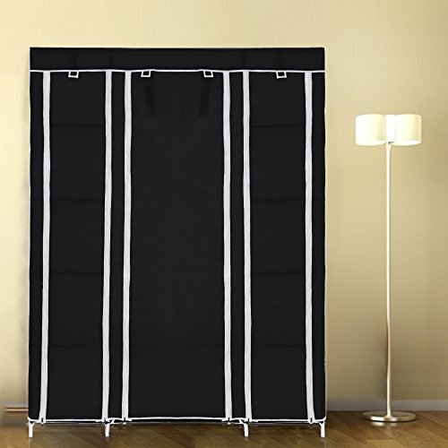 Homdox Kleiderschrank Garderobe Stoffschrank Faltschrank Campingschrank ,150x175x45 CM ,Schwarz - 3