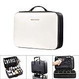 caseda kosmetik Aufbau: Unter dem Deckel befindet sich eine große elastische Tasche und eine Reißverschlusstasche; Auf der Oberseite der Zwischenschicht befindet sich eine Netztasche, auf der Unterseite 7 elastische Tasche für verschiedene Kosmetikpinsel; Verschiedene Fächer auf dem Boden bietet geräumiger Aufbewahrungsplatz für Rouge, Gesichtspuder, Grundierung, Nagellack, Lidschatten, Kajalstift,Lippenstift,Lippenkonturstift, Lipgloss und alle andere Make-up Utensilien.