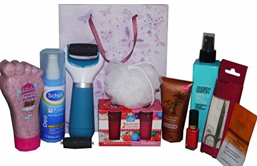 14pc De-Stress & Pamper Giftset for Hair, Nails & Feet inc Andrew Barton, Scholl, Champneys, Loreal, Foot File & Scrub, inc Faketan, Candle, Varnish, Scissors & more