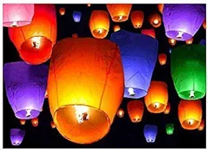 Shop4Alll Paper Colourful Make A Wish High Flying Sky Lantern Hot Air Balloon with Fuel Wax Candle (Multicolour) - Pack of 10