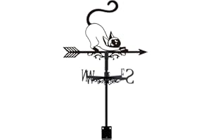 SUPERDANT Girouette en Métal Chat Siamois Indicateur de Direction du Vent avec Décoration pour Toit Jardin Extérieur Ferme Grange Abri Pergola Art Noir