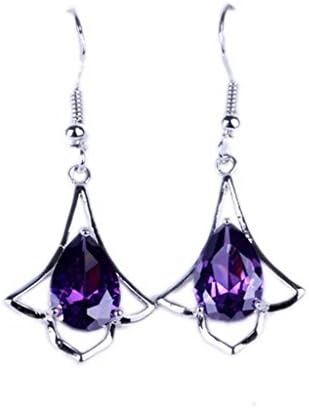 Aokeshen 2pcs Amethyst Drop Charms Fashion Women 925 Sterling Silver Dangle Earrings SF37