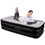 SPREEY Matelas Gonflable Electrique une Personne, Lit Auto Portable pour Adulte et Enfant, , Pompe Électrique Intégrée et Sac de Rangement, Couche de Flocage Doux