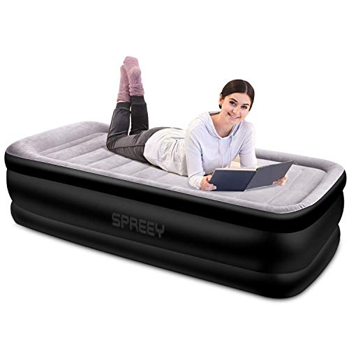 SPREEY Matelas Gonflable Electrique une Personne, Lit Auto Portable pour Adulte et Enfant, , Pompe Électrique Intégrée et Sac de Rangement, Couche de Flocage Doux