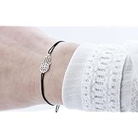 SCHOSCHON Damen Symbol Armband Fatimas Hand - Hamsa, Schwarz-Silber, 925 Silber | Schmuck Textilarmband
