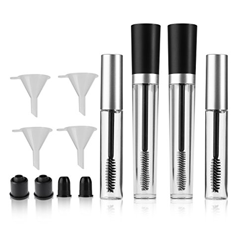 PIXNOR Leere Mascara Rohr mit Wimpern Zauberstab Wimpern Creme Container Flasche, Rubber fügt Trichter-Set für Castor Oil 7,5 ml und 10ml