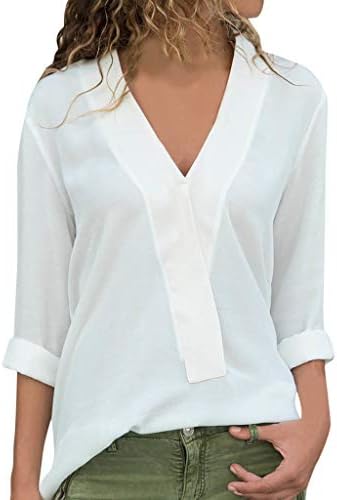 NPRADLA Fashion Womens Daily Casual All Season Long Sleeve V-Neck Chiffon Loose Solid T-Shirt Casual Tops