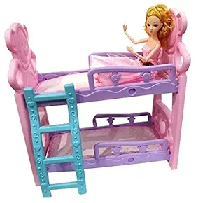 IndusBay Baby Bunk Beds 2 Floor Bed & Doll House, Bedroom Setup for Doll Bed Doll Bunk Bed Doll - Big Size 39 cm Bunk Bed / Doll Height 29 cm , Pink